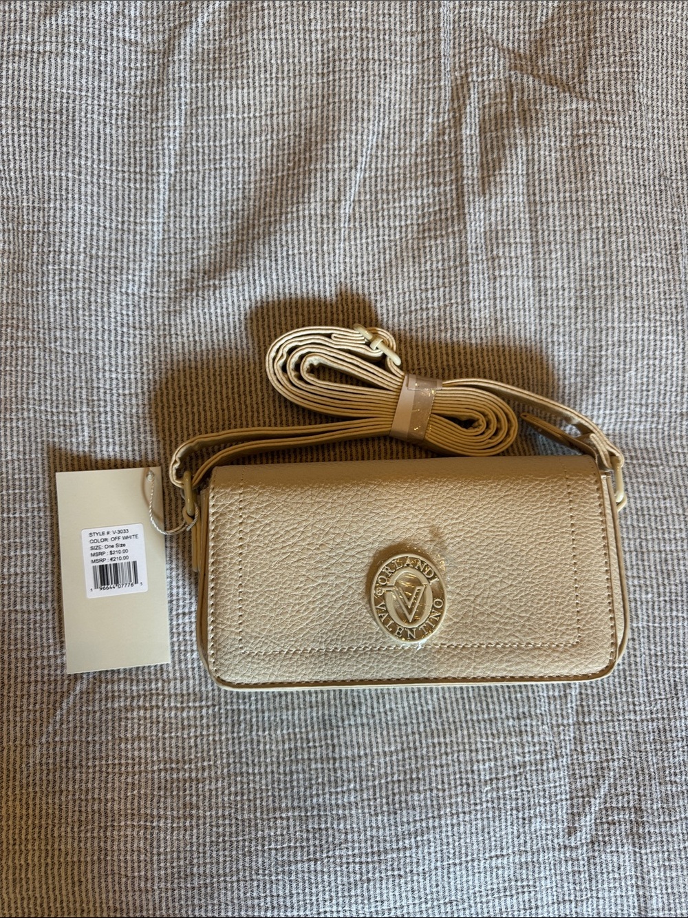 Valentino Taupe Beige Leather Crossbody Wallet with Logo Medallion